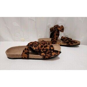 WOMENS SIZE 9 BROWN SANDALS BOWKNOT CORK LEOPARD CHEETAH SPRING SUMMER FASHION